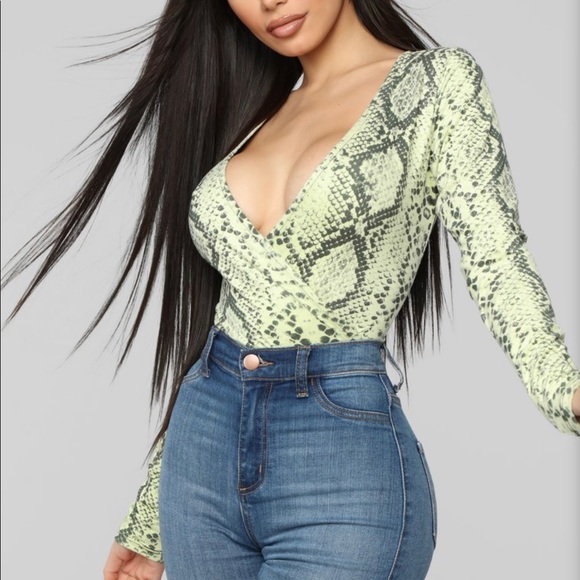 Fashion Nova Tops - Fashionnova Green Snakeskin Bodysuit